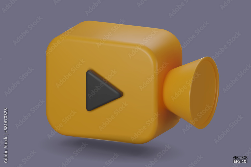 Vettoriale Stock Yellow Video camera icon isolate on background. 3d