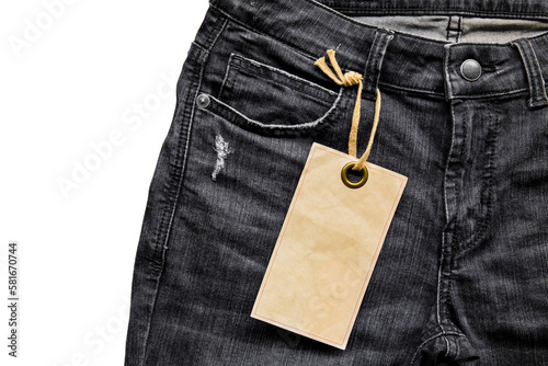 Cloth jean label tag with blank black mockup