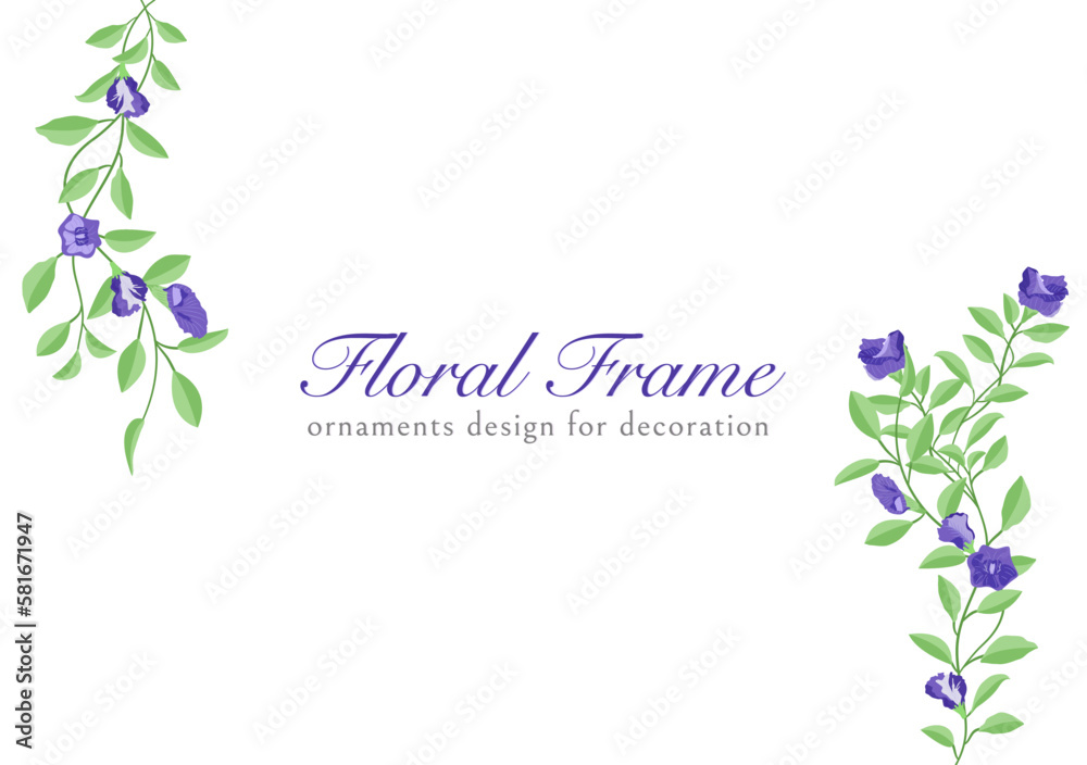 Foliage with Butterfly pea floral ornament vector collection 08