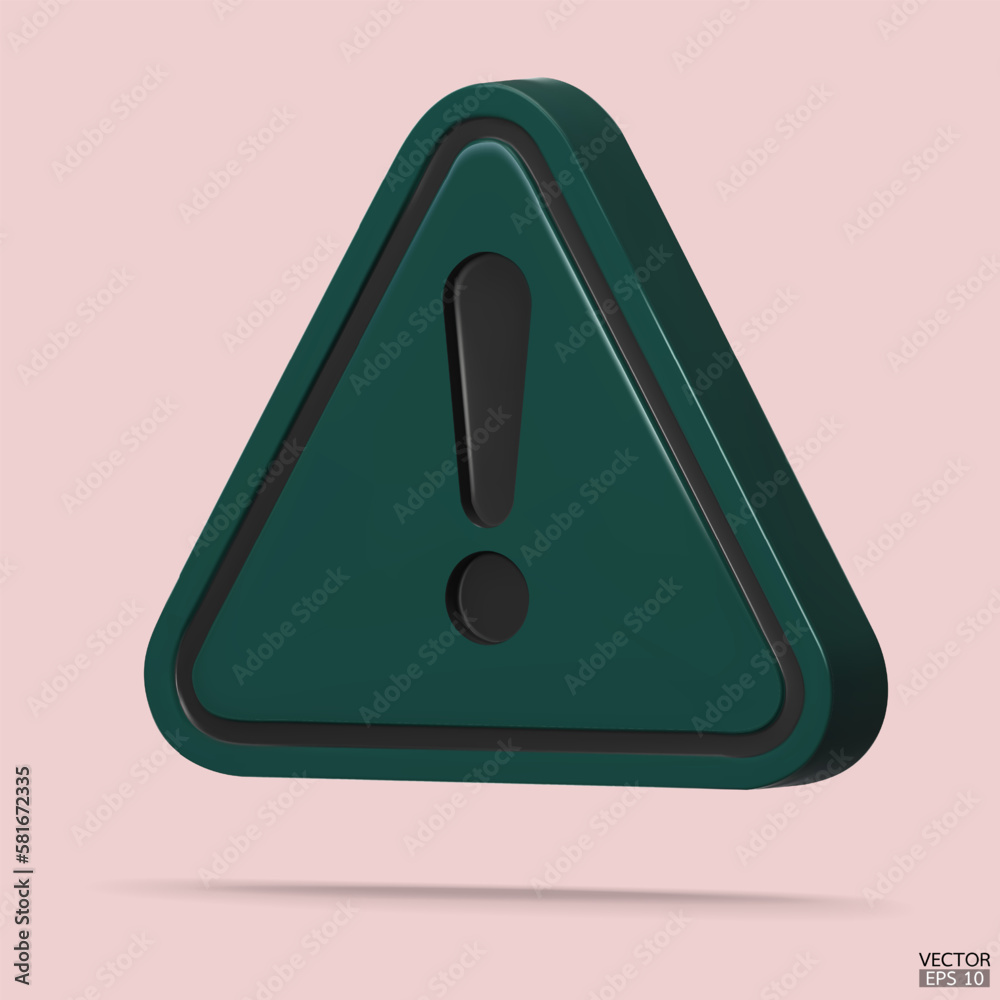 3d Realistic green triangle warning sign isolated on background. Hazard warning attention sign with exclamation mark symbol. Danger, Alert, Dangerous attention icon. 3D Vector illustration. 3d Realistic green triangle warning sign isolated on background. Hazard warning attention sign with exclamation mark symbol. Danger, Alert, Dangerous attention icon. 3D Vector illustration.