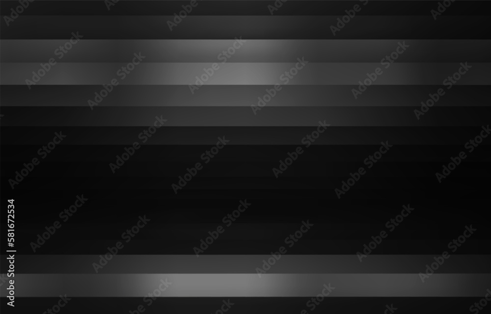Black background. Abstract light black gradient. Shiny  stripes texture background. Dark geometric texture wall with light reflections. Black wallpaper. 3D Vector illustration.