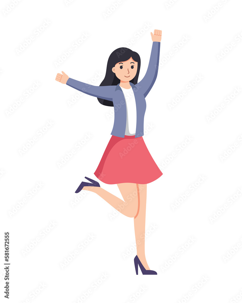 character woman happy dance movements isolated