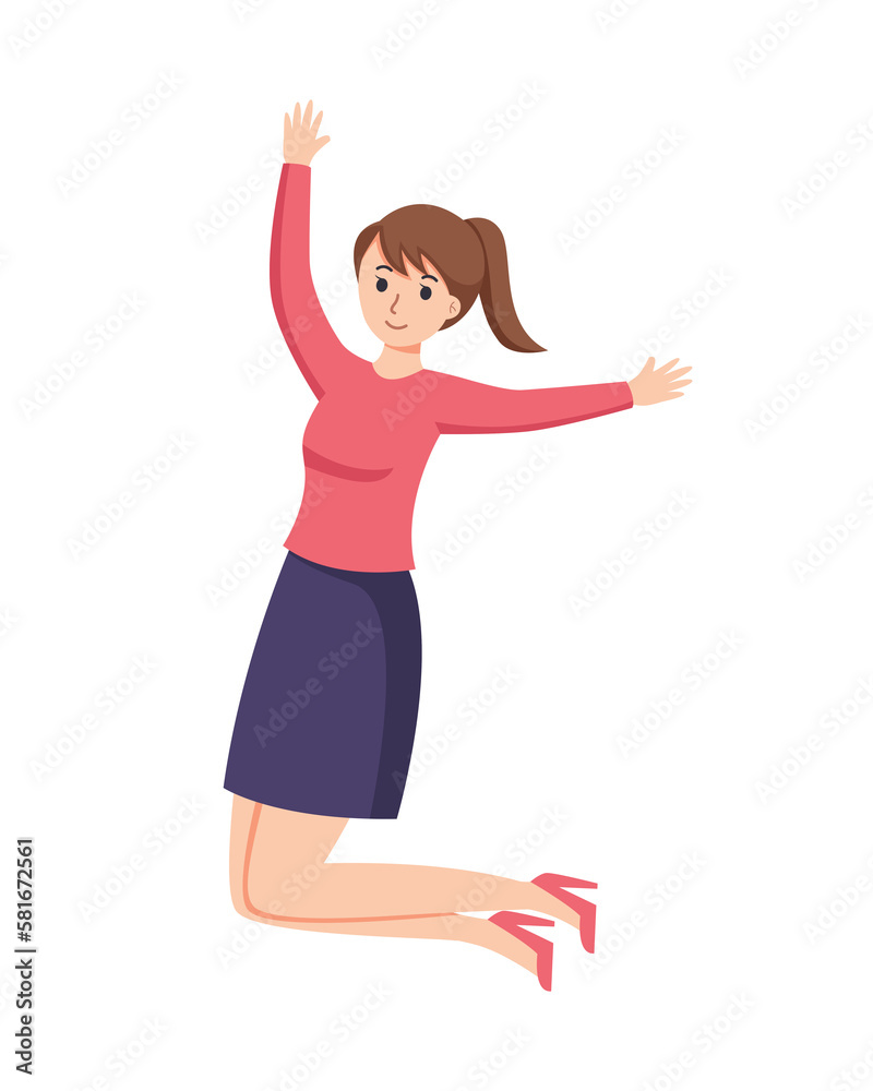 character woman happy dance movements isolated character woman happy dance movements isolated