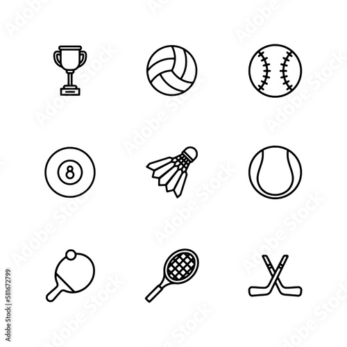 Set of Sport equipment icon for web app simple line design