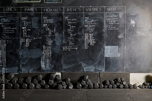 Fényképezés Training plans written on chalkboard.