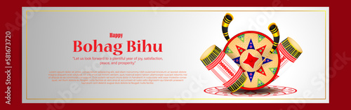 Vector illustration of Happy Bohag Bihu Assamese New Year Harvest festival wishes greeting