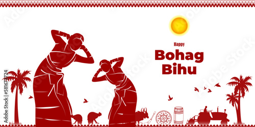 Vector illustration of Happy Bohag Bihu Assamese New Year Harvest festival wishes greeting