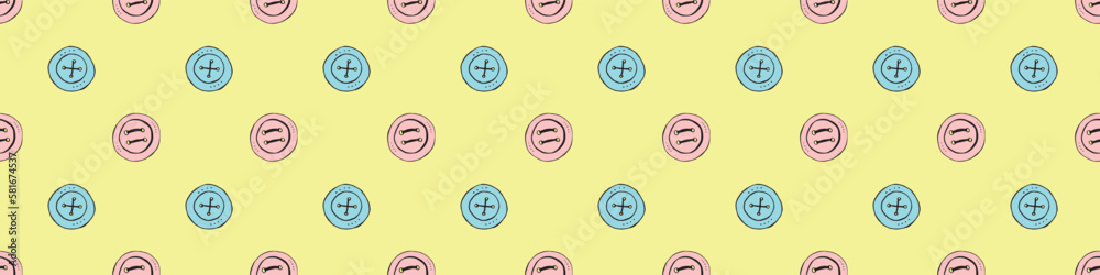 Seamless pattern with clothes button contour outline. Simple abstract vector texture for sewing, textile theme