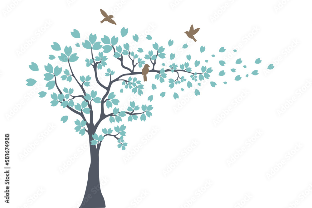 Fototapeta premium Tree Wall decoration Concept. Bird on branch wall decoration sticker design vector illustration