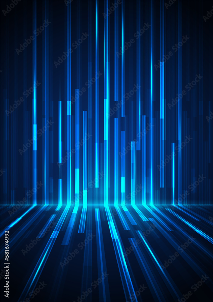 A bright blue beam moves down. Sparkling neon particles. Futuristic information flow. Data transfer. Digital technology concept. vector illustration A bright blue beam moves down. Sparkling neon particles. Futuristic information flow. Data transfer. Digital technology concept. vector illustration