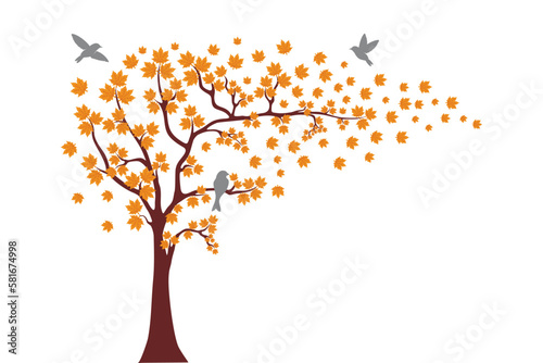 Tree Wall decoration Concept. Bird on branch wall decoration sticker design vector illustration © Anna Creative