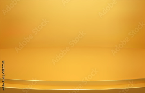 Abstract Luxury gold Background. Empty gold Gradient Room, Studio, Space. Curved stage used as a background for displaying your products.  3D vector Illustration.