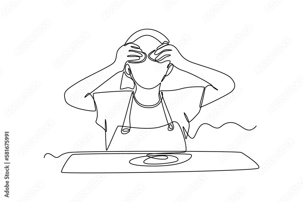 Continuous one-line drawing child plays with cookie dough. Kitchen activity concept Single line draw design graphic vector illustration Continuous one-line drawing child plays with cookie dough. Kitchen activity concept Single line draw design graphic vector illustration
