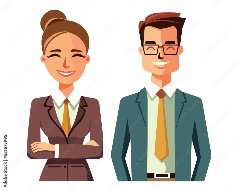 Flat design Business team female and male office workers. Business concept hand drawn Flat design Business team female and male office workers. Business concept hand drawn