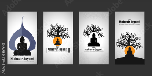 Vector illustration of Happy Mahavir Jayanti social media story feed set mockup template