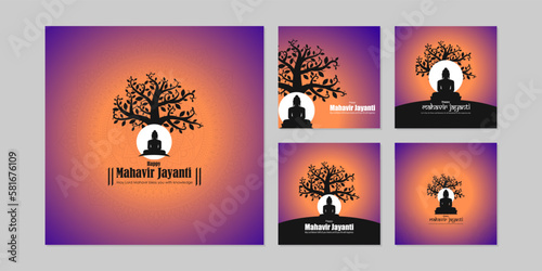 Vector illustration of Happy Mahavir Jayanti social media story feed set mockup template