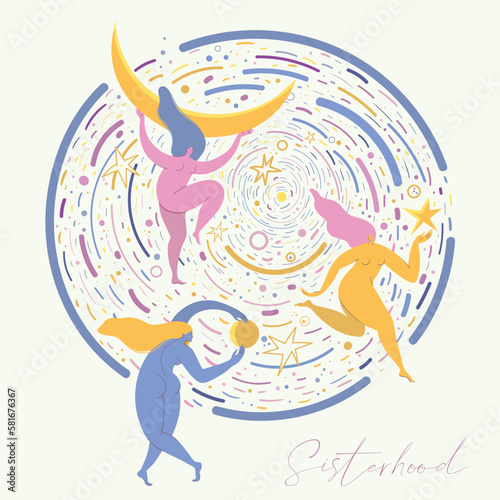 Vector illustration with dancing women, sisterhood concept (ID: 581676367)