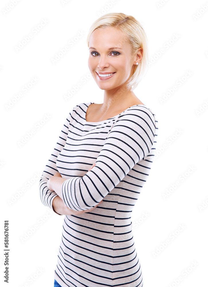 Casual confidence. Studio portrait of a beautiful young woman isolated on white. Casual confidence. Studio portrait of a beautiful young woman isolated on white.