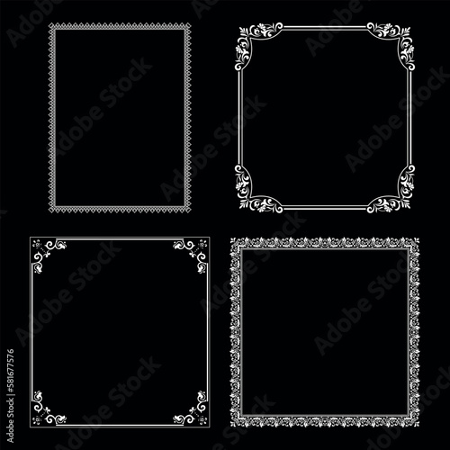 Set of decorative frames Elegant vector element for design in Eastern style, place for text. Floral black and white borders. Lace illustration for invitations and greeting cards.