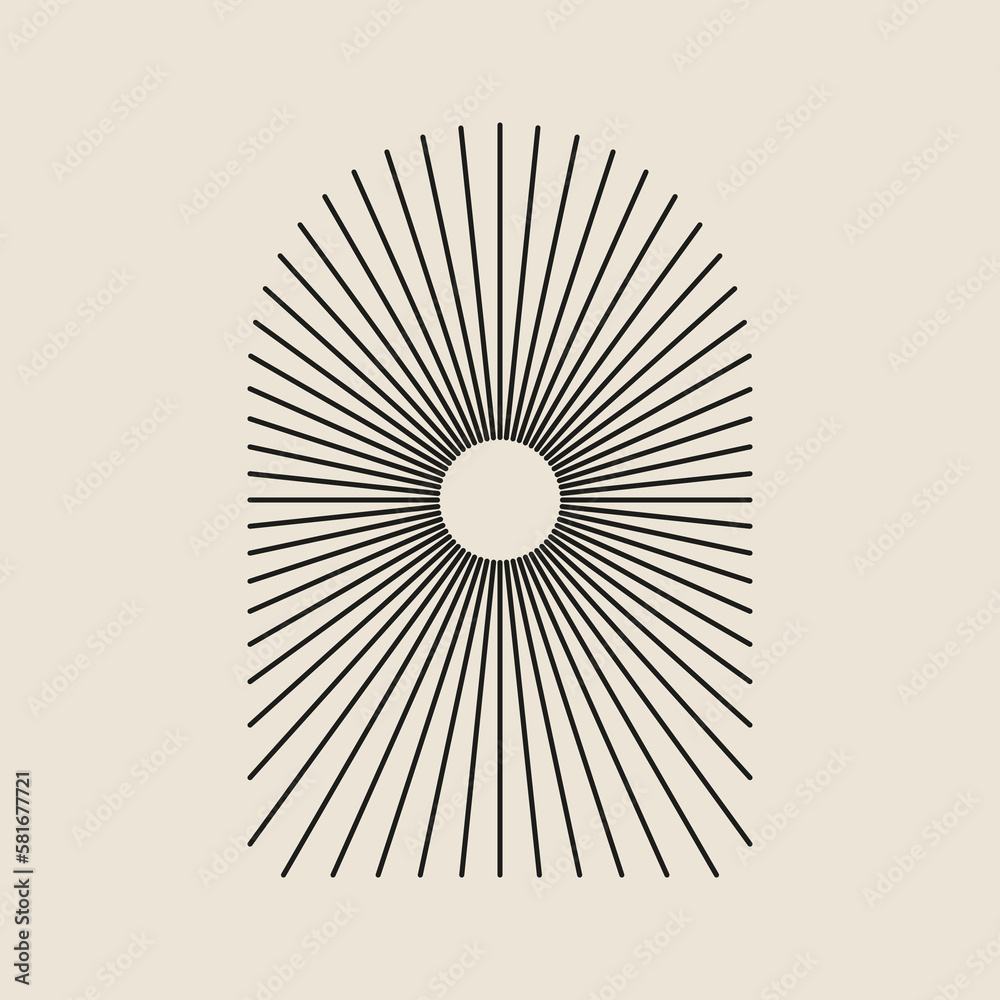 Vector illustration modern minimalistic retro aesthetic linear boho frame arch arc portal logo bohemian design element mystical geometric abstract border