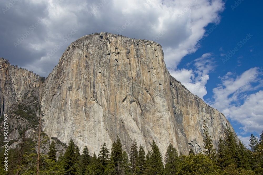 El Capitan rises above Yosemite Valley. It was the inspiration for the name of one of Apple's Mac Operating Systems.