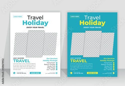Travel poster or flyer template brochure design. Travel flyer template for travel agency