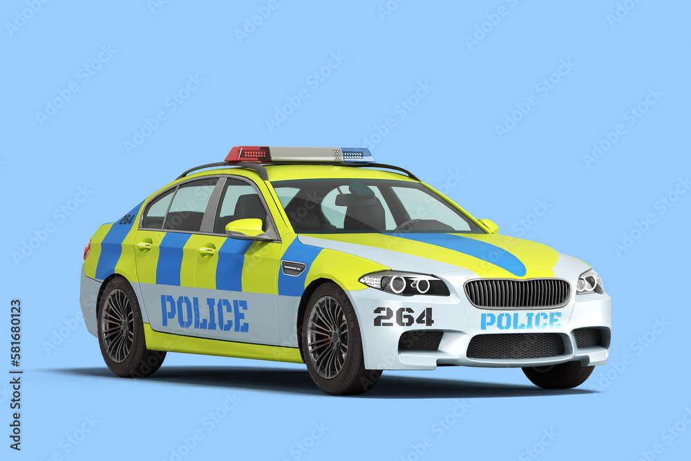 modern police car perspective view 3d remdr on blue background modern police car perspective view 3d remdr on blue background