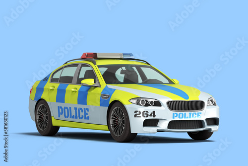 modern police car perspective view 3d remdr on blue background
