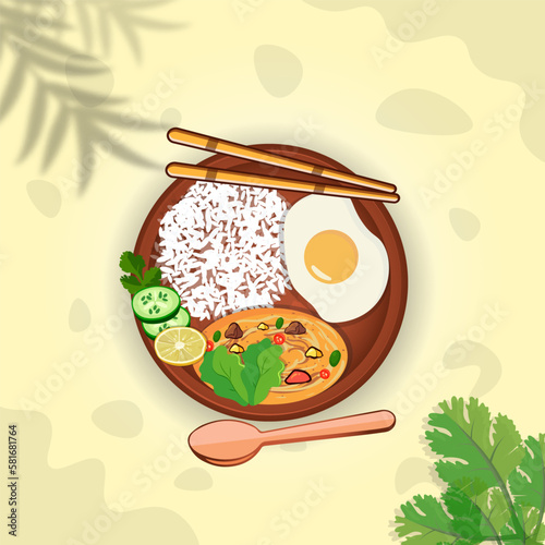 Pad KraPow Illustration Digital, Quality Watercolor Background With Premium Vector. Modern Isolated Delicious Pad Krapow Vector With Hi-Quality Watercolor Illustration.
