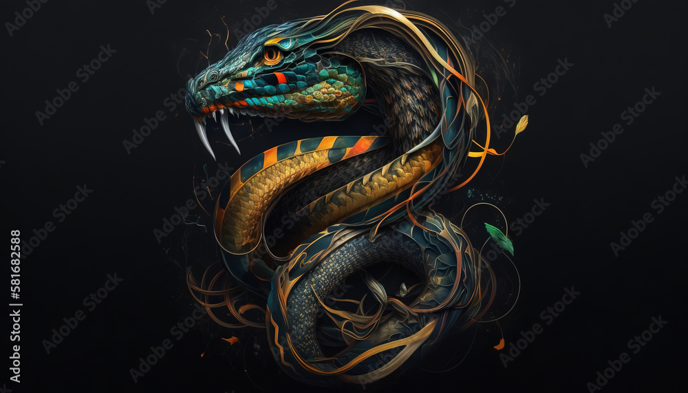 Snake animal abstract wallpaper. Contrast background Serpent in vivid colors generative ai Snake animal abstract wallpaper. Contrast background Serpent in vivid colors generative ai