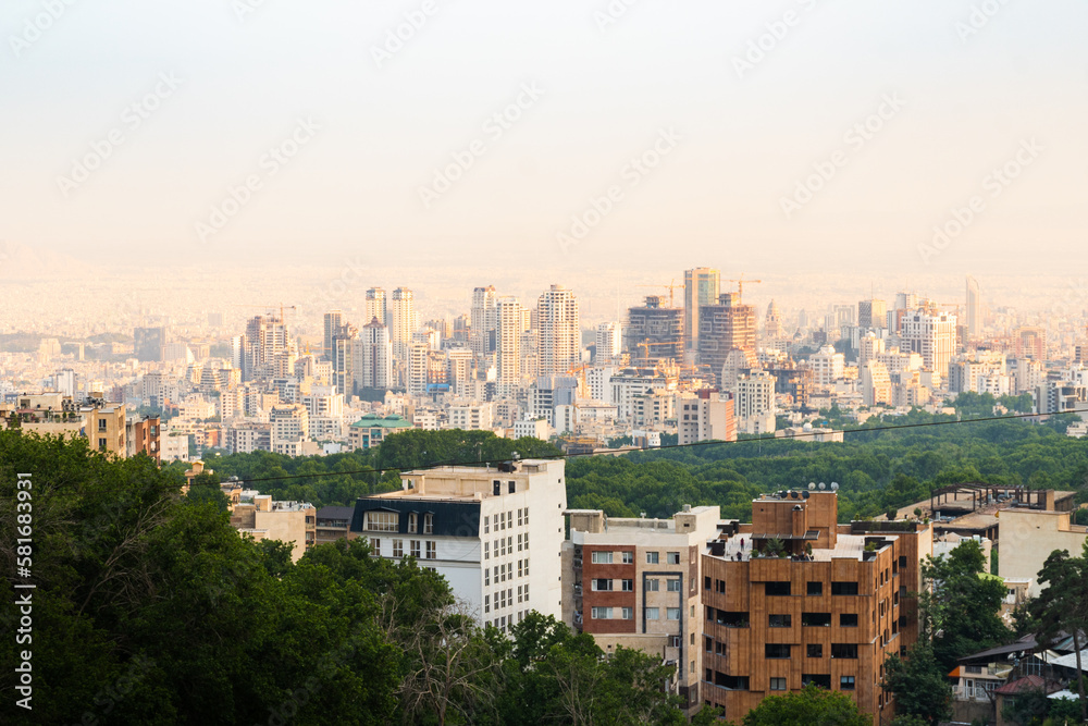 Tehran, Iran-28th may, 2022: city buildings architecture skyline panorama from popular viewpoint in north Tehran
