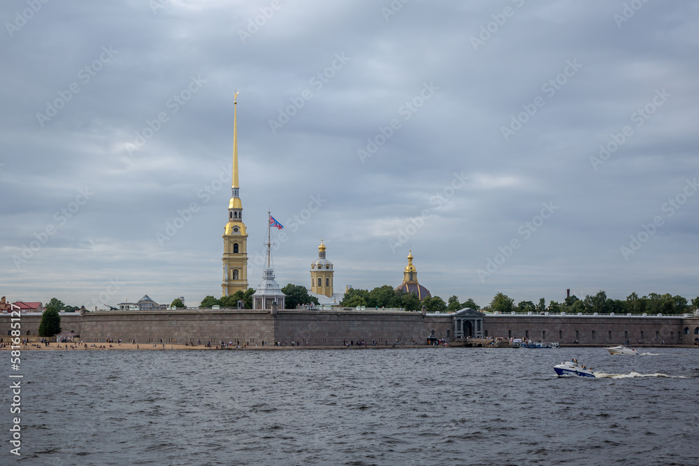 Fototapeta premium White nights in St. Petersburg. Peter and Paul Fortress. Trinity Bridge. Neva River.