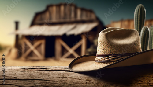Tableau sur toile Rural background with close up cowboy hat