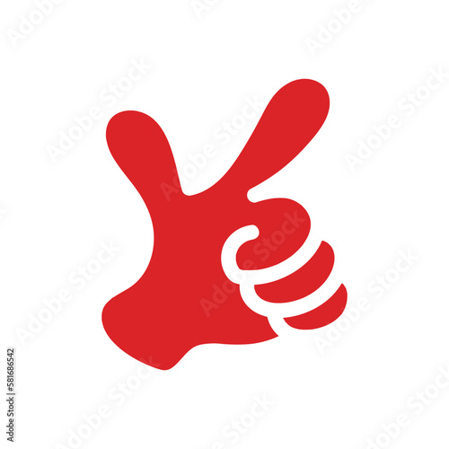 人差し指で指さすハンドサイン_ななめ右上_赤ベタ