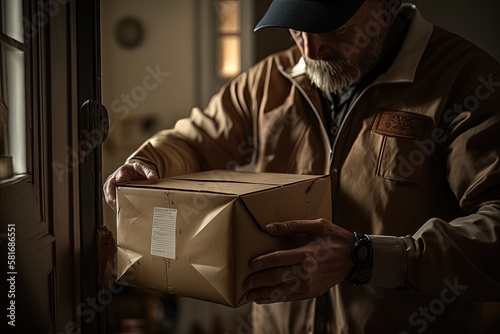 Fototapete A person opening a package just delivered