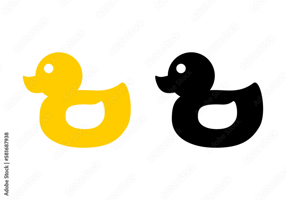 Set cute yellow and black duck cartoon icon flat vector design Set cute yellow and black duck cartoon icon flat vector design
