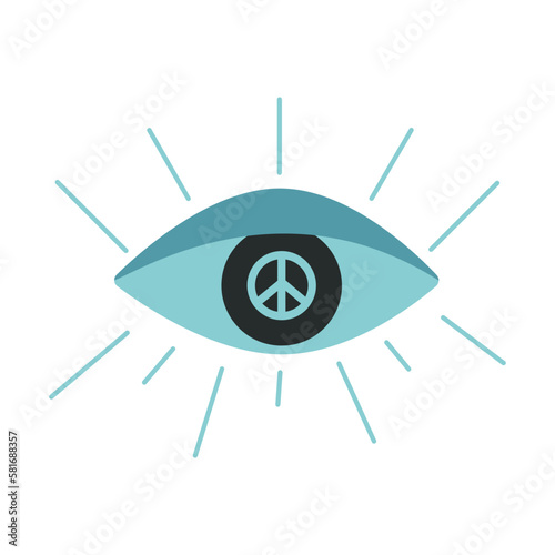 Flat vector hippy boho illustration. Hand drawn retro groovy all seeing eye