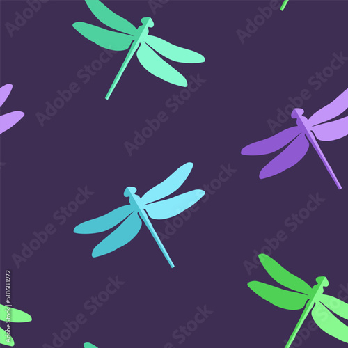 Dragonfly seamless pattern. Vector design.