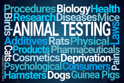 Animal Testing Word Cloud on Blue Background