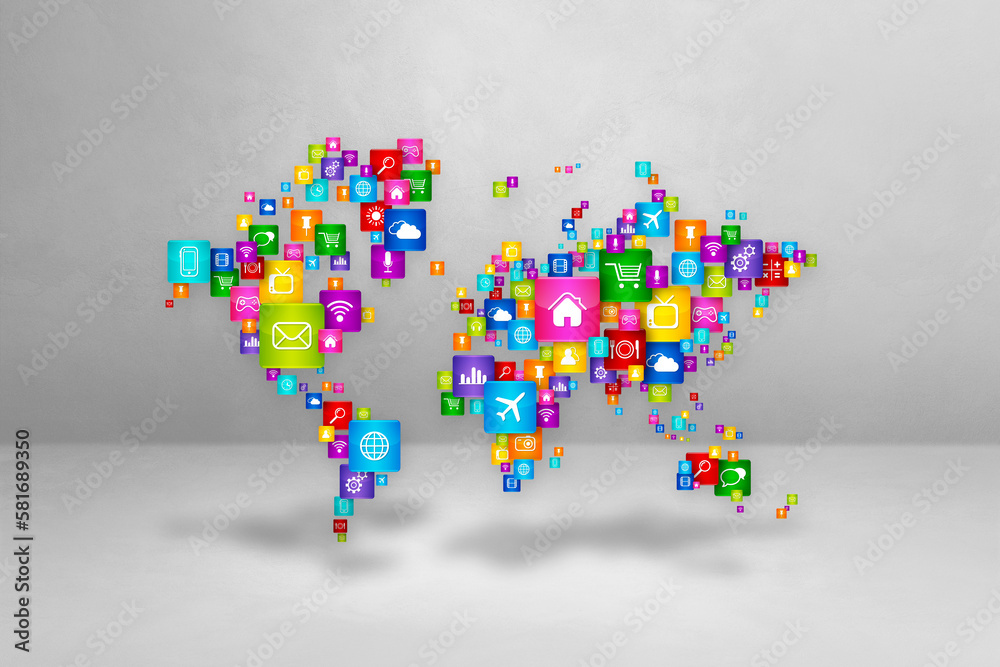 World Map made of desktop apps icons World Map made of desktop apps icons