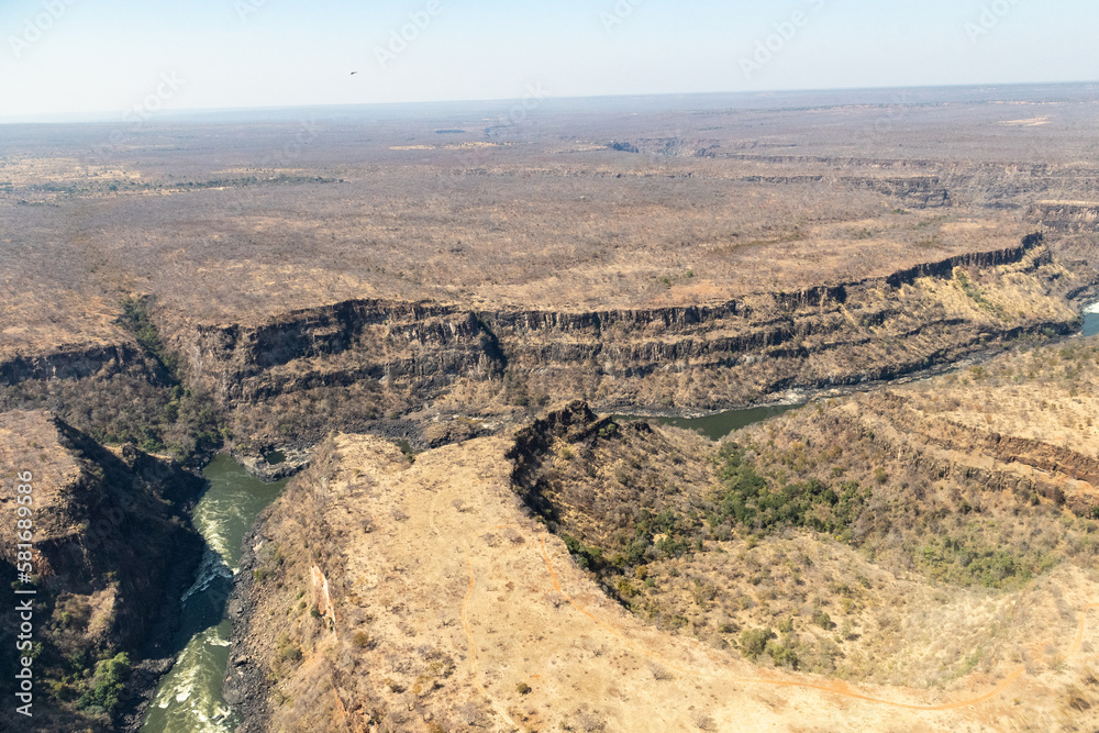 Aerial shot of the lower river gorge of the Zambezi river in southern africa. Aerial shot of the lower river gorge of the Zambezi river in southern africa.