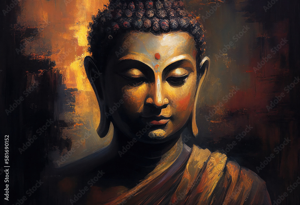 Buddha statue, Oil Painting, Generative AI