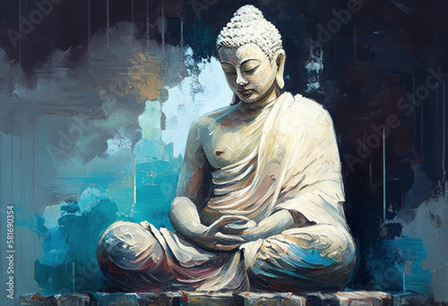 Wallpaper Mural Buddha statue, Oil Painting, Generative AI Torontodigital.ca
