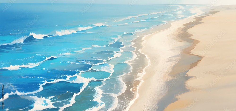青い海と波打ち際のイラスト　generative ai