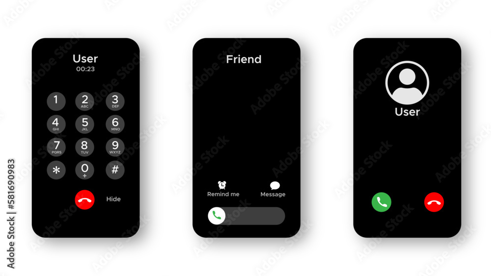 Phone call screen interface vector icons set Phone call screen interface vector icons set