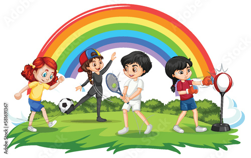 Happy children playing different sports