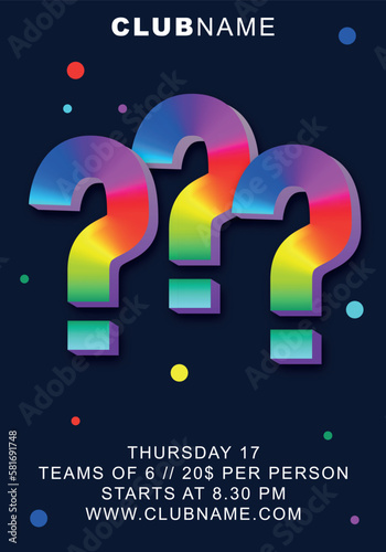 Quiz night announcement poster design web banner background vector illustration. Pub quiz held in a pub or bar, night club. Modern pub team game. Questions game