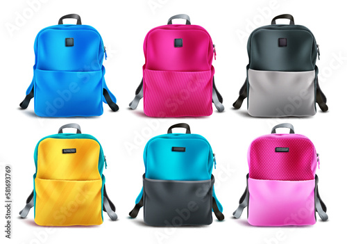 School bag vector set. Back to school student bag for student back pack collection. Vector illustration back pack items.
