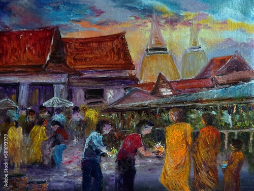 Art painting oil color Temple   thailand © Kwang Gallery