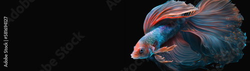A colorful fighting fish depicted on a black background in a fantasy style. Generative AI © ColdFire